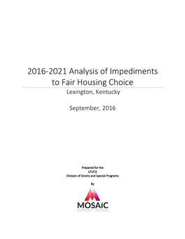 2016-2021 Analysis of Impediments to Fair Housing Choice Lexington, Kentucky