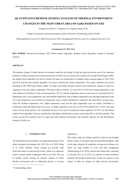 QUANTITATIVE REMOTE SENSING ANALYSIS of THERMAL ENVIRONMENT CHANGES in the MAIN URBAN AREA of Guilin BASED on GEE