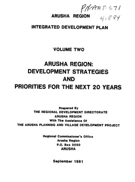 Arusha Region: Development Strategies and Priorities for the Next 20 Years