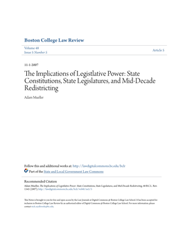 State Constitutions, State Legislatures, and Mid-Decade Redistricting Adam Mueller