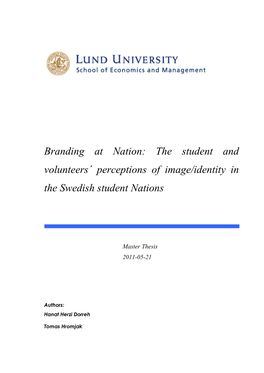 Branding at Nation: the Student and Volunteers´ Perceptions of Image/Identity in the Swedish Student Nations