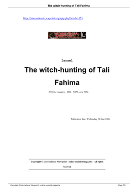 The Witch-Hunting of Tali Fahima