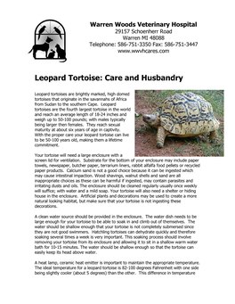 Leopard Tortoise: Care and Husbandry