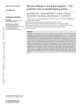 Domino Effects in the Earth System – the Potential Role of Wanted Tipping Points 3