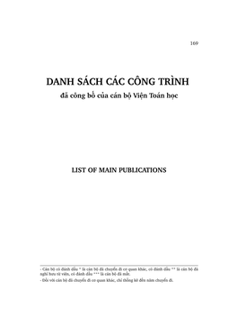 DANH SÁCH CÁC CÔNG TRÌNH Đã Công Bố Của Cán Bộ Viện Toán Học