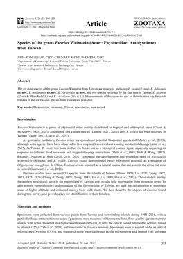 Species of the Genus Euseius Wainstein (Acari: Phytoseiidae: Amblyseiinae) from Taiwan