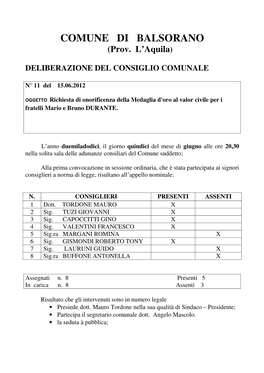 COMUNE DI BALSORANO (Prov. L'aquila)