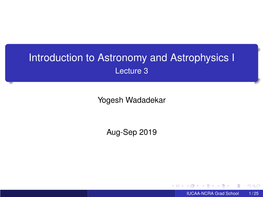 Introduction to Astronomy and Astrophysics I Lecture 3