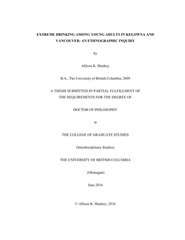 Extreme Drinking Among Young Adults in Kelowna and Vancouver: an Ethnographic Inquiry