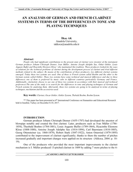 An Analysis of German and French Clarinet Systems in Terms of the Differences in Tone and Playing Techniques