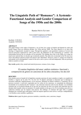 “Romance”: a Systemic-Functional Analysis and Gender Comparison of Songs of the 1950S and the 2000S