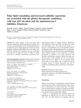 Polar Lipid Remodeling and Increased Sulfatide Expression Are Associated