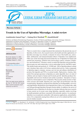 Trends in the Uses of Spirulina Microalga: a Mini-Review