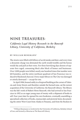 NINE TREASURES: California Legal History Research in the Bancroft Library, University of California, Berkeley