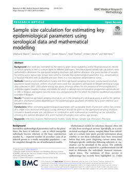 Sample Size Calculation for Estimating Key Epidemiological Parameters Using Serological Data and Mathematical Modelling Stéphanie Blaizot1*, Sereina A