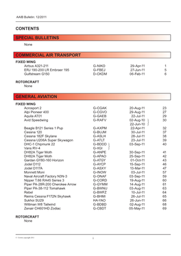 Commercial Air Transport Special Bulletins General Aviation Contents