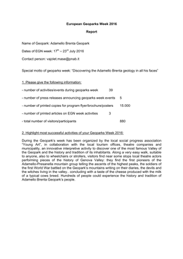 Adamello Brenta Geopark Dates of EGN Week