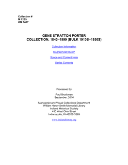 Gene Stratton Porter Collection, 1843–1999 (Bulk 1910S–1930S)