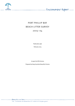 Port Phillip Bay Beach Litter Survey 2003–04