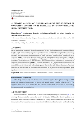 Apoptotic Analysis of Cumulus Cells for the Selection of Competent Oocytes to Be Fertilized by Intracytoplasmic Sperm Injection (Icsi)