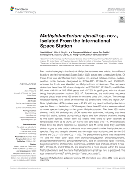 Methylobacterium Ajmalii Sp. Nov., Isolated from the International Space Station