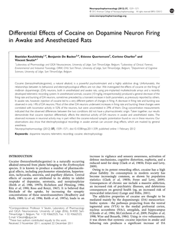 Differential Effects of Cocaine on Dopamine Neuron Firing in Awake and Anesthetized Rats