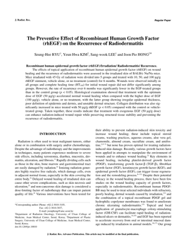 The Preventive Effect of Recombinant Human Growth Factor (Rhegf) on the Recurrence of Radiodermatitis