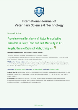 Prevalence and Incidence of Major Reproductive Disorders in Dairy Cows and Calf Mortality in Arsi Negele, Oromia Regional State, Ethiopia