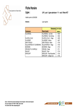 Horaires Secteur D'hericourt