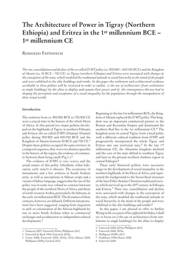 The Architecture of Power in Tigray (Northern Ethiopia) and Eritrea in the 1St Millennium BCE – 1St Millennium CE