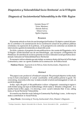 Diagnóstico Y Vulnerabilidad Socio-Territorial En La VI Región