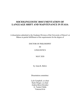 Sociolinguistic Documentation of Language Shift and Maintenance in Iyasa