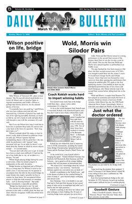 Wold, Morris Win Silodor Pairs