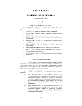 Rajya Sabha —— Revised List of Business