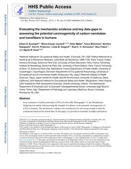 Evaluating the Mechanistic Evidence and Key Data Gaps in Assessing the Potential Carcinogenicity of Carbon Nanotubes and Nanofibers in Humans