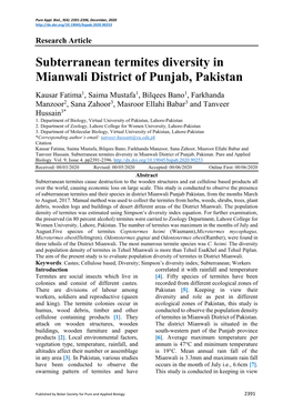 Subterranean Termites Diversity in Mianwali District of Punjab, Pakistan