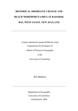 Historical Shoreline Change and Beach Morphodynamics on Rapahoe Beach