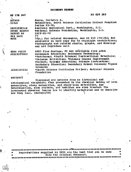 Moore, Carletcn B. Meteorites. Earth Science Curriculum Eroject Pamphlet American Geological Inst..Washington, E.C. ESCP-PS-10 A