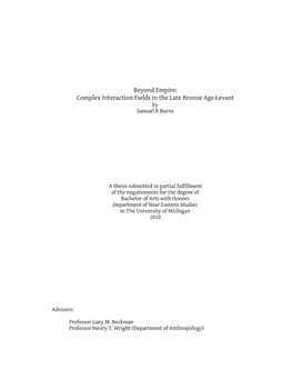 Beyond Empire: Complex Interaction Fields in the Late Bronze Age Levant by Samuel R Burns