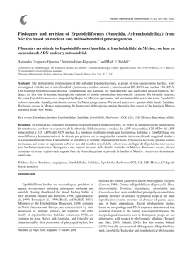 Annelida, Arhynchobdellida) from Mexico Based on Nuclear and Mithochondrial Gene Sequences