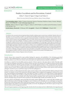 Poultry Coccidiosis and Its Prevention, Control