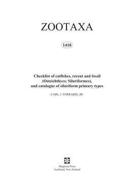 Zootaxa, Checklist of Catfishes, Recent and Fossil