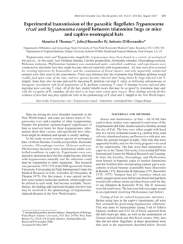 Experimental Transmission of the Parasitic Flagellates Trypanosoma