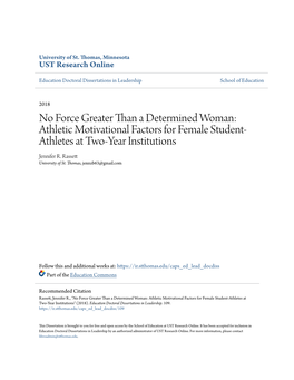 Athletic Motivational Factors for Female Student-Athletes at Two-Year Institutions