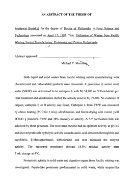 AN ABSTRACT of the THESIS of Soottawat Benjakul for the Degree