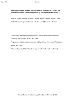 The Hypothalamic Arcuate Nucleus-Median Eminence Is a Target for Sustained Diabetes Remission Induced by Fibroblast Growth Factor 1