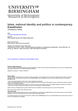 University of Birmingham Islam, National Identity and Politics In