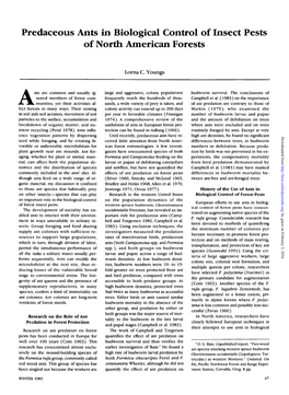 Predaceous Ants in Biological Control of Insect Pests of North American Forests