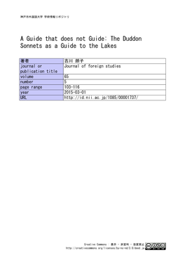 The Duddon Sonnets As a Guide to the Lakes