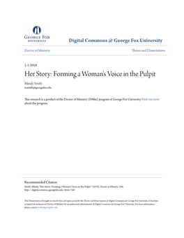 Her Story: Forming a Woman's Voice in the Pulpit Mindy Smith Msmith@Georgefox.Edu